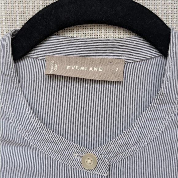 Everlane Blue Striped Cotton Weave Collarless Shirt Belt Midi Dress, size 2 - Picture 4 of 9